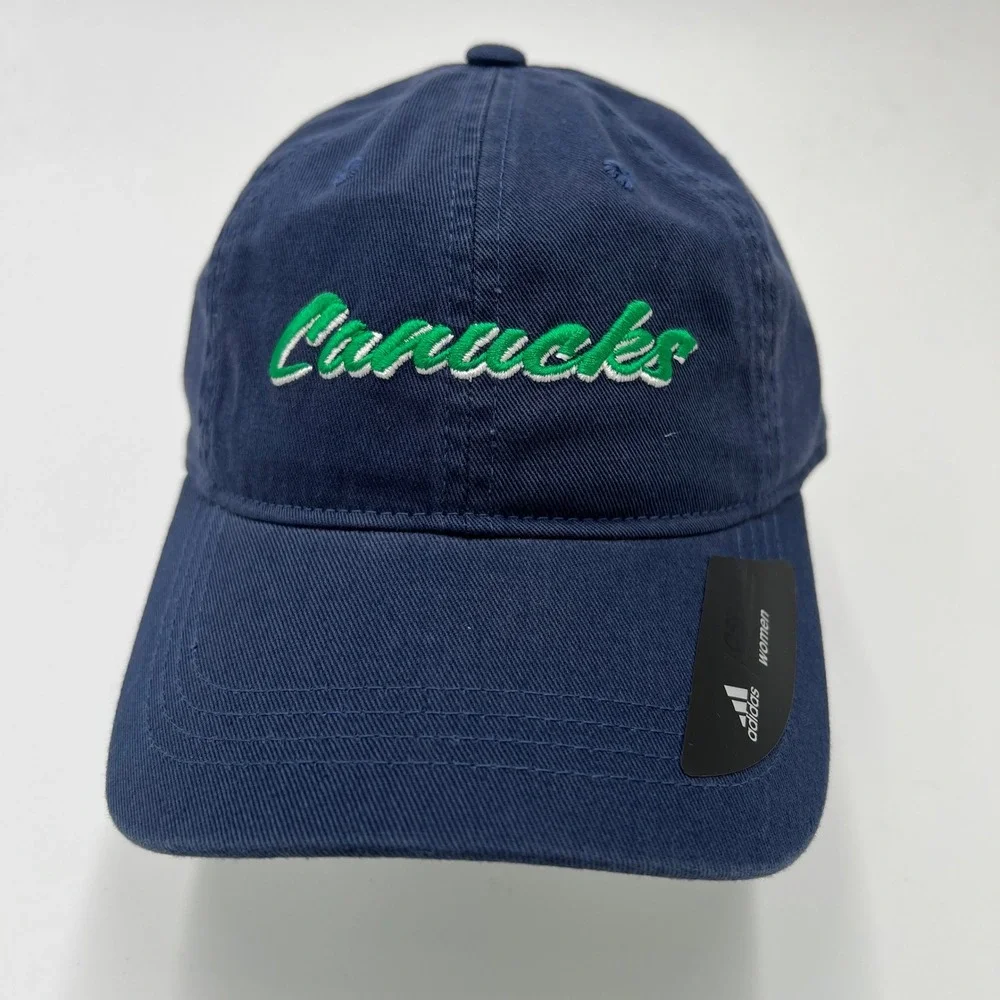 Vancouver Canucks Adidas Strapback Hat Navy Green Script One Size NHL New w/Tags
